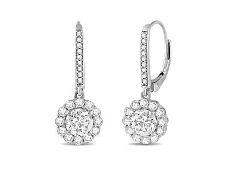 White Cubic Zirconia 14k White Gold Earrings With Velvet Gift Box 2.00ctw