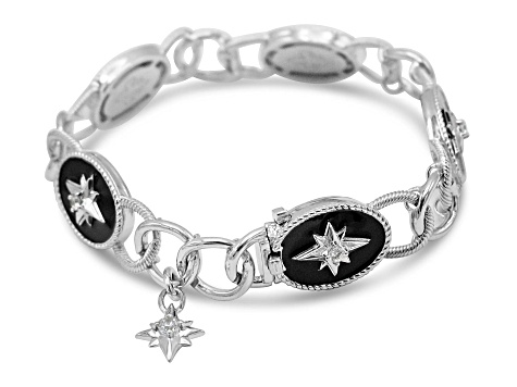 Judith Classic Bella Luce and Black Enamel Rhodium Over Sterling Silver Star Link Bracelet