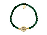 Yellow Stainless Steel Polished Tree of Life Green Jade Stretch Bracelet