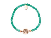 Rose Stainless Steel Polished Tree of Life Mint Jade Stretch Bracelet