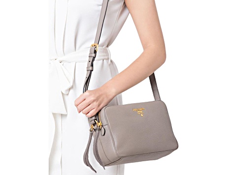 Prada Argilla Grey Vitello Phenix Leather Double Zip