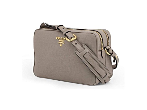 Prada Argilla Grey Vitello Phenix Leather Double Zip