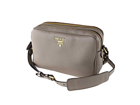Prada Argilla Grey Vitello Phenix Leather Double Zip