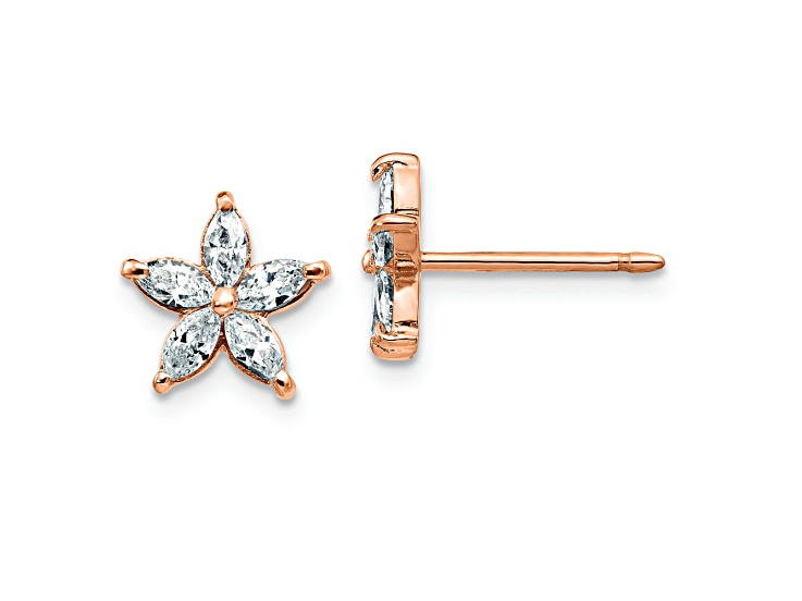 14K Rose Gold Flower D E F Pure Light Moissanite Earrings