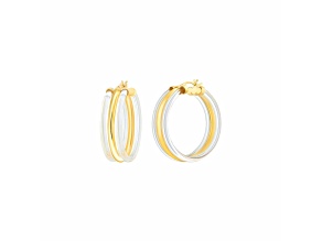 14K Yellow Gold Over Sterling Silver Lucite Ridge Hoop Earrings in Clear