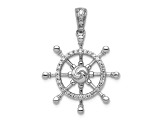 Rhodium Over 14k White Gold Diamond Ship Wheel Pendant