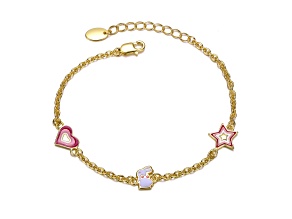 14K Gold Plated over Sterling Silver with Heart, Star, and Bunny Charm Bracelet for Kids