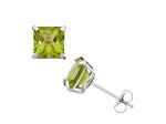 Peridot Princess Cut 10K White Gold Stud Earrings, 2.5ctw