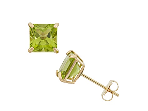 Green Peridot 10K Yellow Gold Stud Earrings, 2.50ctw