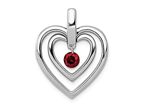 Rhodium Over 14k White Gold Red Diamond Double Heart Pendant
