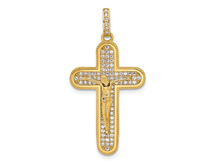 10k Yellow Gold Polished Cubic Zirconia Crucifix Cross Pendant