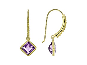 Judith Ripka 3ctw Square Amethyst 14k Gold Clad Solitaire Dangle Earrings
