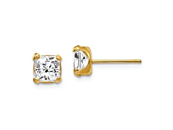 14k Yellow Gold Screw Back Stud Earrings - Clear CZ Square Basket Setting
