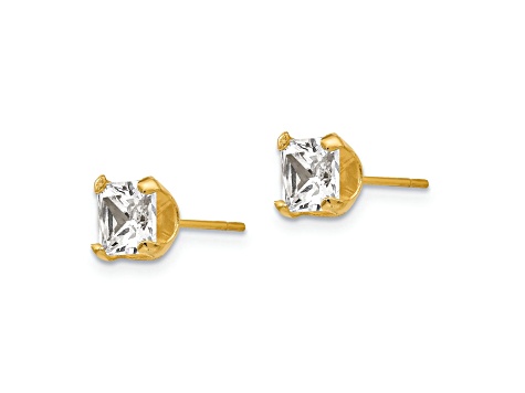 14k Yellow Gold 5mm Square Cubic Zirconia Stud Earrings