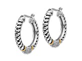 Sterling Silver Antiqued with 14K Accent Diamond Hoop Earrings