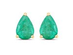 Pear Shaped Green Zambian Emerald 10K Yellow Gold Teardrop Studs Earrings