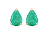 Pear Shaped Green Zambian Emerald 10K Yellow Gold Teardrop Studs Earrings