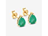 Pear Shaped Green Zambian Emerald 10K Yellow Gold Teardrop Studs Earrings