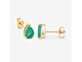 Pear Shaped Green Zambian Emerald 10K Yellow Gold Teardrop Studs Earrings