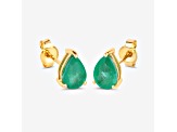 Pear Shaped Green Zambian Emerald 10K Yellow Gold Teardrop Studs Earrings