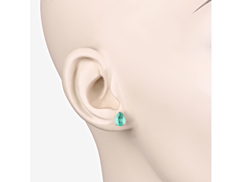 Pear Shaped Green Zambian Emerald 10K Yellow Gold Teardrop Studs Earrings