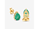Pear Shaped Green Zambian Emerald 10K Yellow Gold Teardrop Studs Earrings