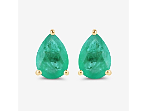 Pear Shaped Green Zambian Emerald 10K Yellow Gold Teardrop Studs Earrings