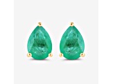 Pear Shaped Green Zambian Emerald 10K Yellow Gold Teardrop Studs Earrings