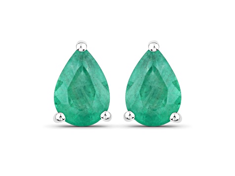 Pear Shaped Green Zambian Emerald 10K White Gold Teardrop Studs Earrings