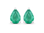 Pear Shaped Green Zambian Emerald 10K White Gold Teardrop Studs Earrings
