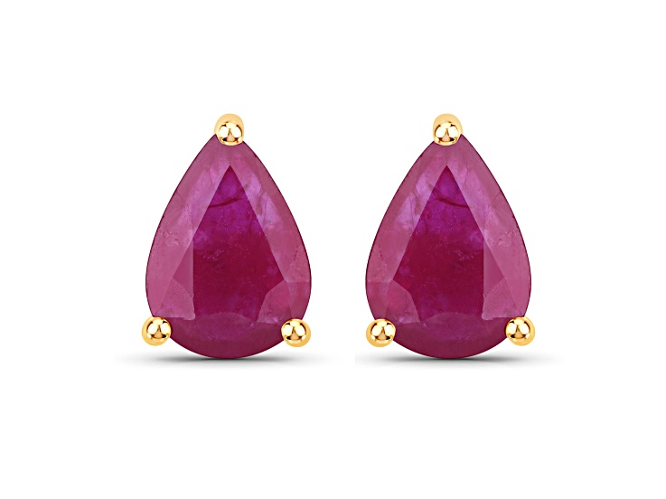 Pear Shaped Pink Ruby 10K Yellow Gold Teardrop Studs Earrings