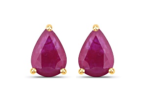 Pear Shaped Pink Ruby 10K Yellow Gold Teardrop Studs Earrings