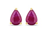 Pear Shaped Pink Ruby 10K Yellow Gold Teardrop Studs Earrings