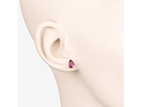 Pear Shaped Pink Ruby 10K Yellow Gold Teardrop Studs Earrings