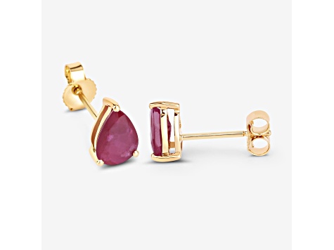 Pear Shaped Pink Ruby 10K Yellow Gold Teardrop Studs Earrings
