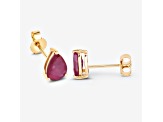 Pear Shaped Pink Ruby 10K Yellow Gold Teardrop Studs Earrings