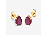 Pear Shaped Pink Ruby 10K Yellow Gold Teardrop Studs Earrings