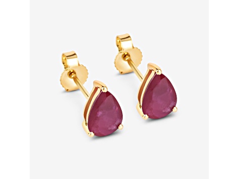 Pear Shaped Pink Ruby 10K Yellow Gold Teardrop Studs Earrings