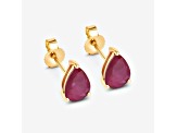 Pear Shaped Pink Ruby 10K Yellow Gold Teardrop Studs Earrings