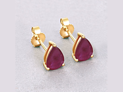 Pear Shaped Pink Ruby 10K Yellow Gold Teardrop Studs Earrings