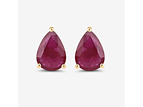 Pear Shaped Pink Ruby 10K Yellow Gold Teardrop Studs Earrings