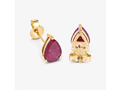 Pear Shaped Pink Ruby 10K Yellow Gold Teardrop Studs Earrings