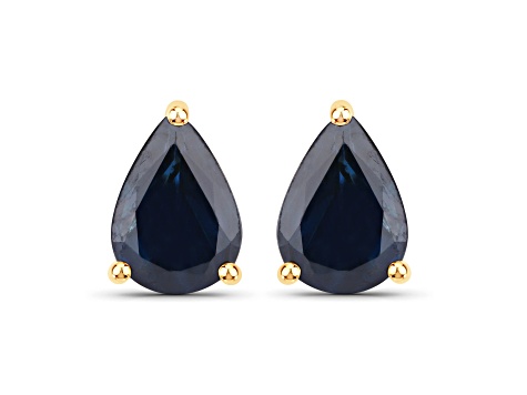 Pear Shaped Blue Sapphire 10K Yellow Gold Teardrop Studs Earrings