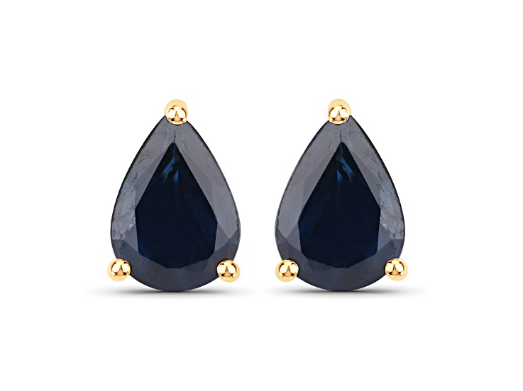 Pear Shaped Blue Sapphire 10K Yellow Gold Teardrop Studs Earrings