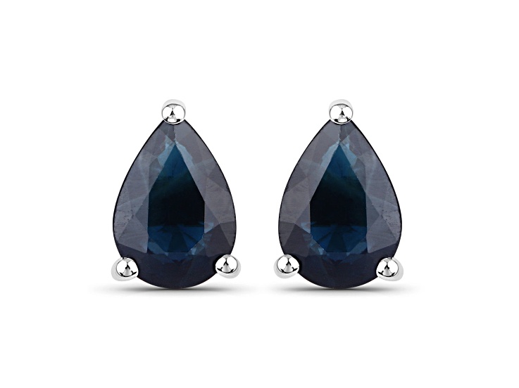 Pear Shaped Blue Sapphire 10K White Gold Teardrop Studs Earrings