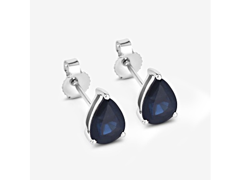 Pear Shaped Blue Sapphire 10K White Gold Teardrop Studs Earrings