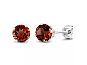 925 Sterling Silver Round 6MM Birthstone Stud Earrings Cubic Zirconia Garnet