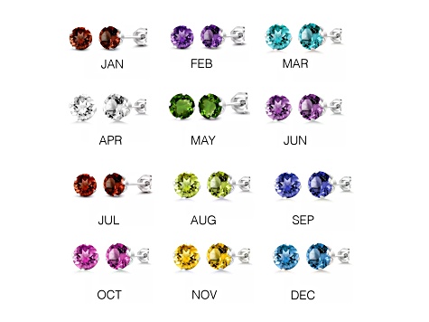 925 Sterling Silver Round 6MM Birthstone Stud Earrings Cubic