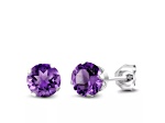 925 Sterling Silver Round 6MM Birthstone Stud Earrings Cubic Zirconia Amethyst