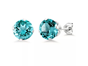 925 Sterling Silver Round 6MM Birthstone Stud Earrings Cubic Zirconia  Aquamarine